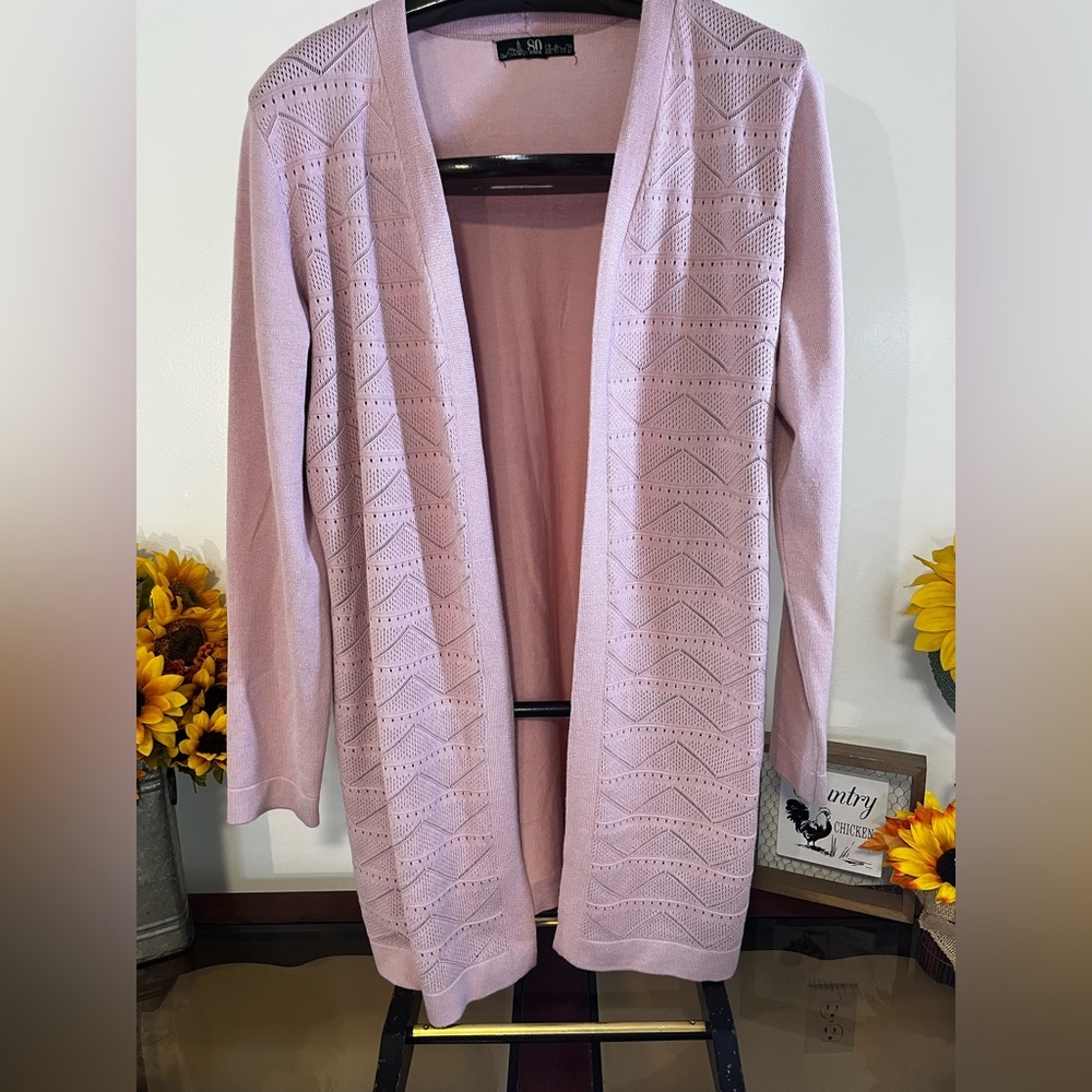 Open-Front Lightweight Pink Knit Cardigan